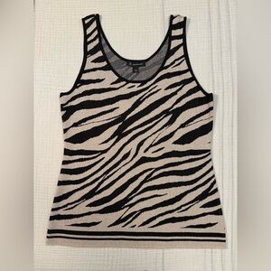 NWT INC Women’s Metallic Shimmer Zebra Print Sandune Black Tank Top Size Large